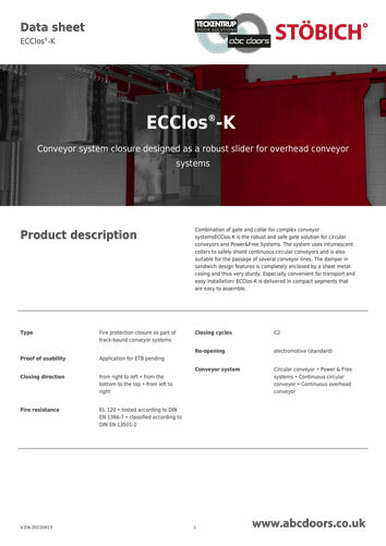 ECClos®-K - Stöbich Conveyor Fire Protection System (Technical Data) cover