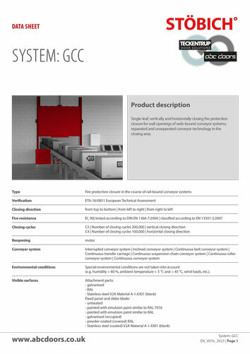 GCC - Stöbich Conveyor Fire Protection System (Technical Data) cover