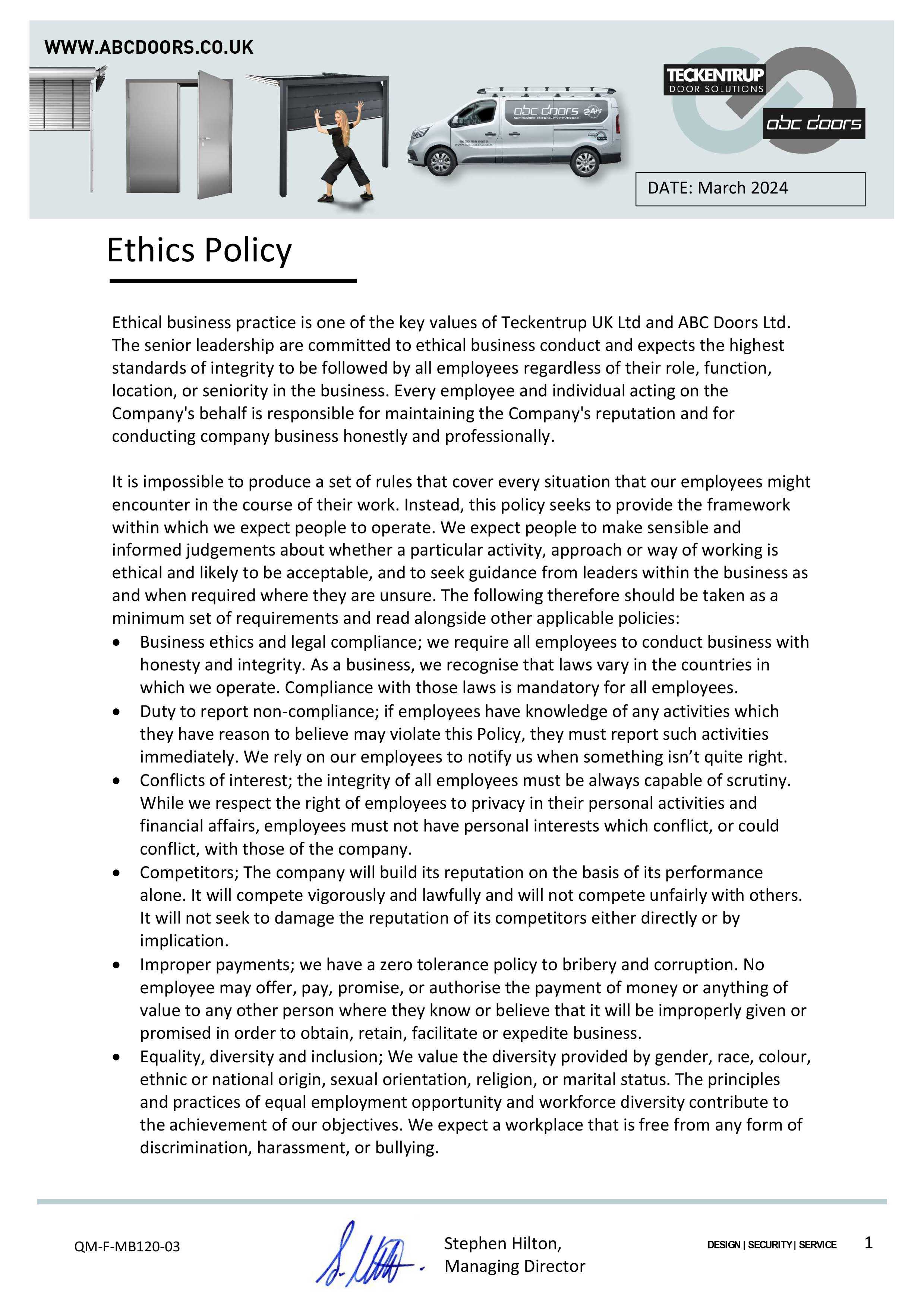 QM-F-MB120-03 Ethics Policy cover